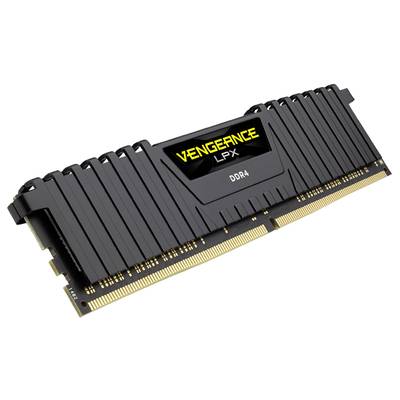 Ein schwarzer RAM-Riegel der Marke 'Vengeance LPX', DDR4, mit goldenen Kontaktstiften, geeignet für Desktop-Computer.