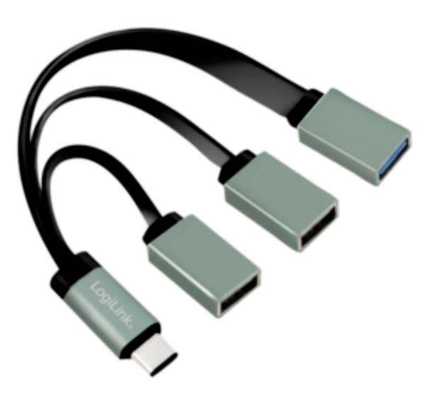 LogiLink UA0315 USB-Hub 3 Port USB-A USB 3.1 Gen1 5 GBit/s mit USB-C® Stecker Schwarz, Grau UA0315
