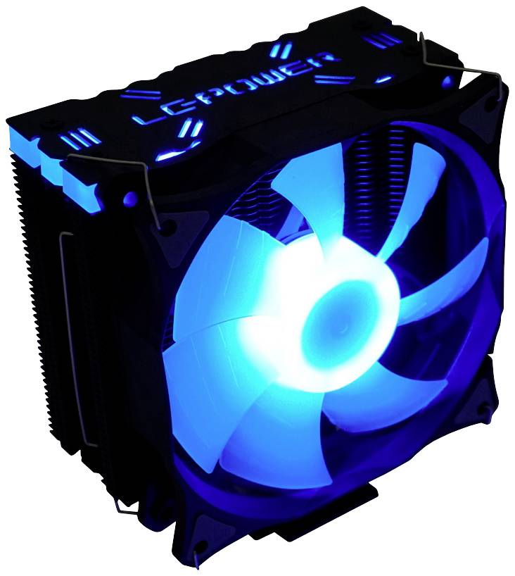 Lüfter mit blauer LED-Beleuchtung, geeignet für Computer-Gehäuse. Markiert mit 'LEPA' oben.