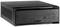 Kleiner schwarzer Mini-PC mit mehreren Anschlüssen an der Vorderseite, darunter USB und Kopfhöreranschlüsse.