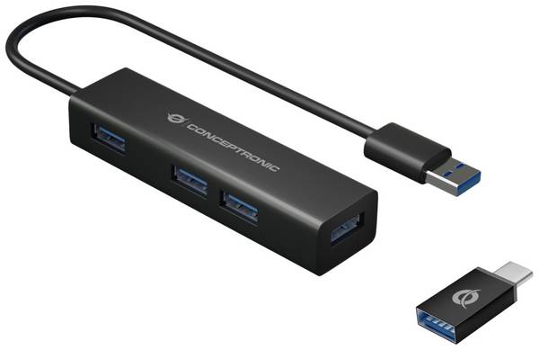 Conceptronic HUBBIES06B USB-Hub 4 Port USB-A USB 3.1 Gen1 5 GBit/s  Schwarz HUBBIES06B