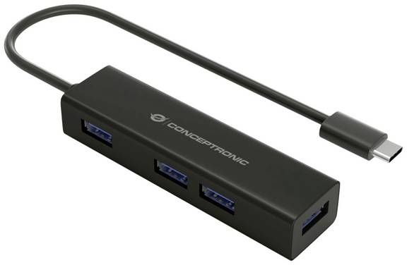 Conceptronic HUBBIES07B USB-Hub 4 Port USB-A USB 3.1 Gen1 5 GBit/s mit USB-C® Stecker Schwarz HUBBIES07B