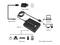 Diagramm zeigt Anschlüsse eines USB 3.0-Hubs: Verbunden mit USB-DC-Kabel, Netzteil, Notebook, Desktop und verschiedenen USB-Geräten.