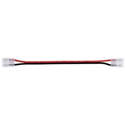 'Rotes Flachbandkabel mit zwei weißen Steckverbindern an den Enden, auf schwarzem Hintergrund reflektiert.'