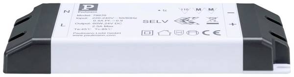 Paulmann 79970 Power Supply 24V DC 60VA IP20 LED-Konstantspannungsquelle 60 W (max) 2.5 A 24 230 V (B x H x T) 64 x 22 x 185 mm 1 St.