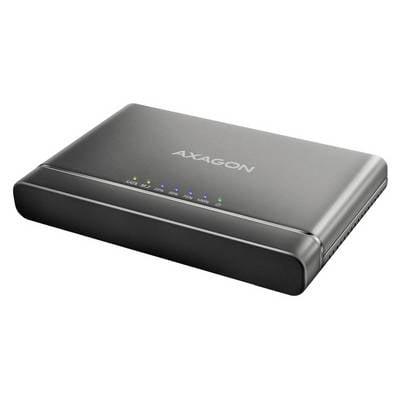 Ein schwarzer WLAN-Router mit mehreren Statusleuchten auf der Vorderseite. Der Markenname ist oben sichtbar.