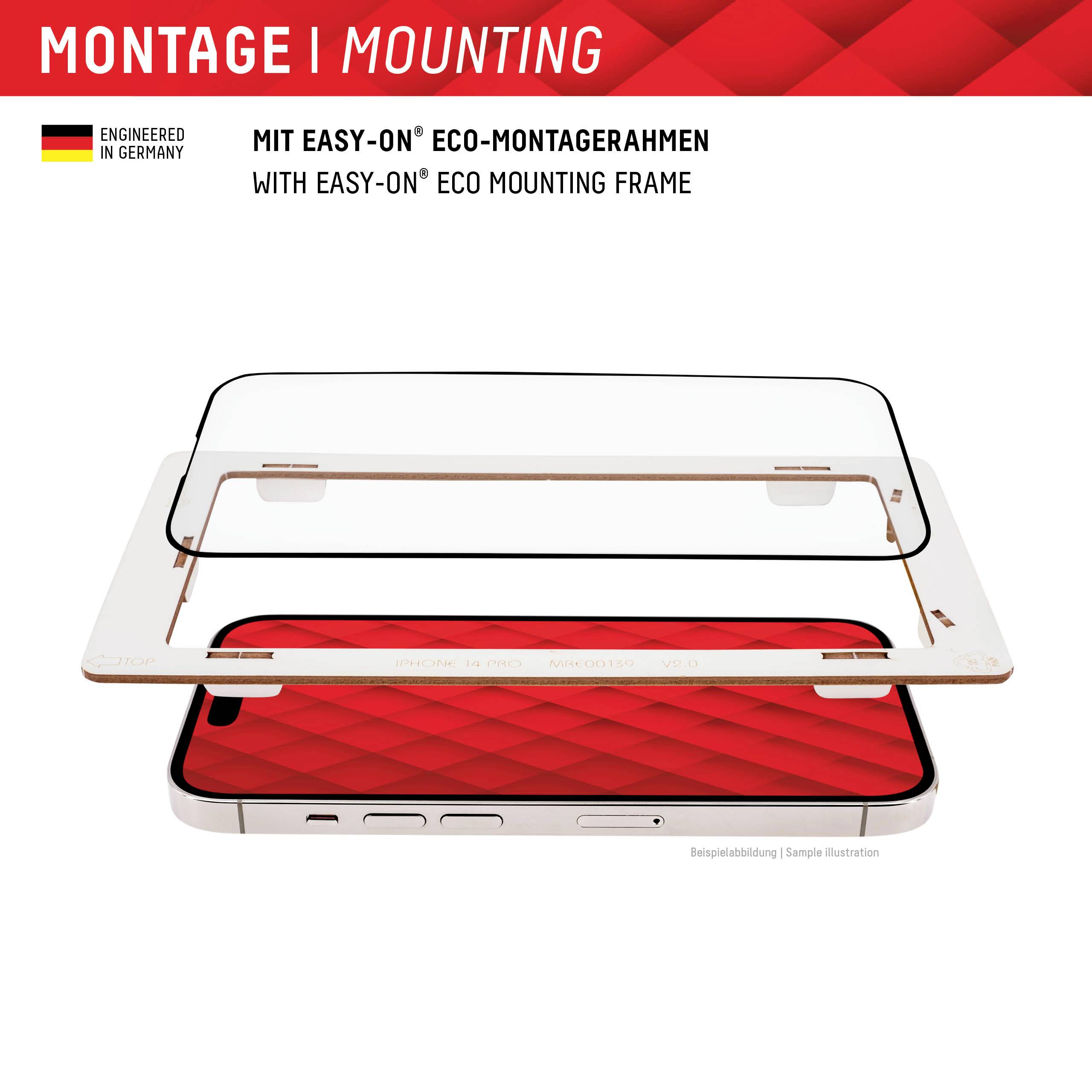 'Easy-On' Eco-Montagerahmen: Einfache Montageabdeckung, entwickelt in Deutschland, mit rotem, strukturiertem Muster.