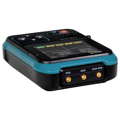 Ein digitales Multimeter mit einem Display, das verschiedene Messmodi zeigt, und drei Eingangsports für unterschiedliche Messungen.