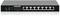 Ein schwarzer Netzwerkswitch mit acht Ethernet-Ports und einer Betriebsanzeige. Links befindet sich der Ein-/Ausschalter.