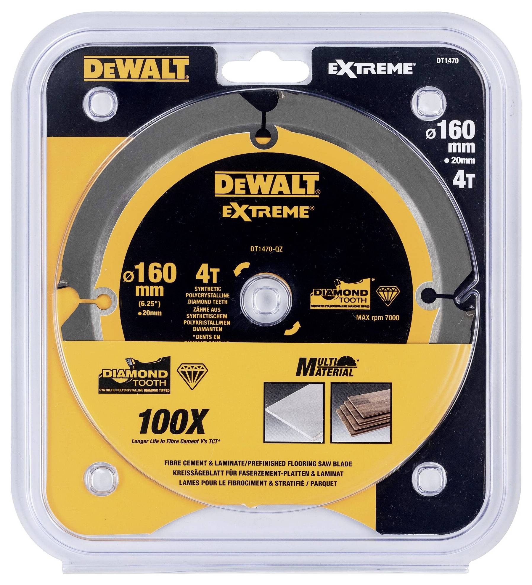'DEWALT Extreme Multimaterial Sägeblatt, Durchmesser 160 mm, 4 Zähne, für Beton, Laminat, Holz und Weichmetall.'