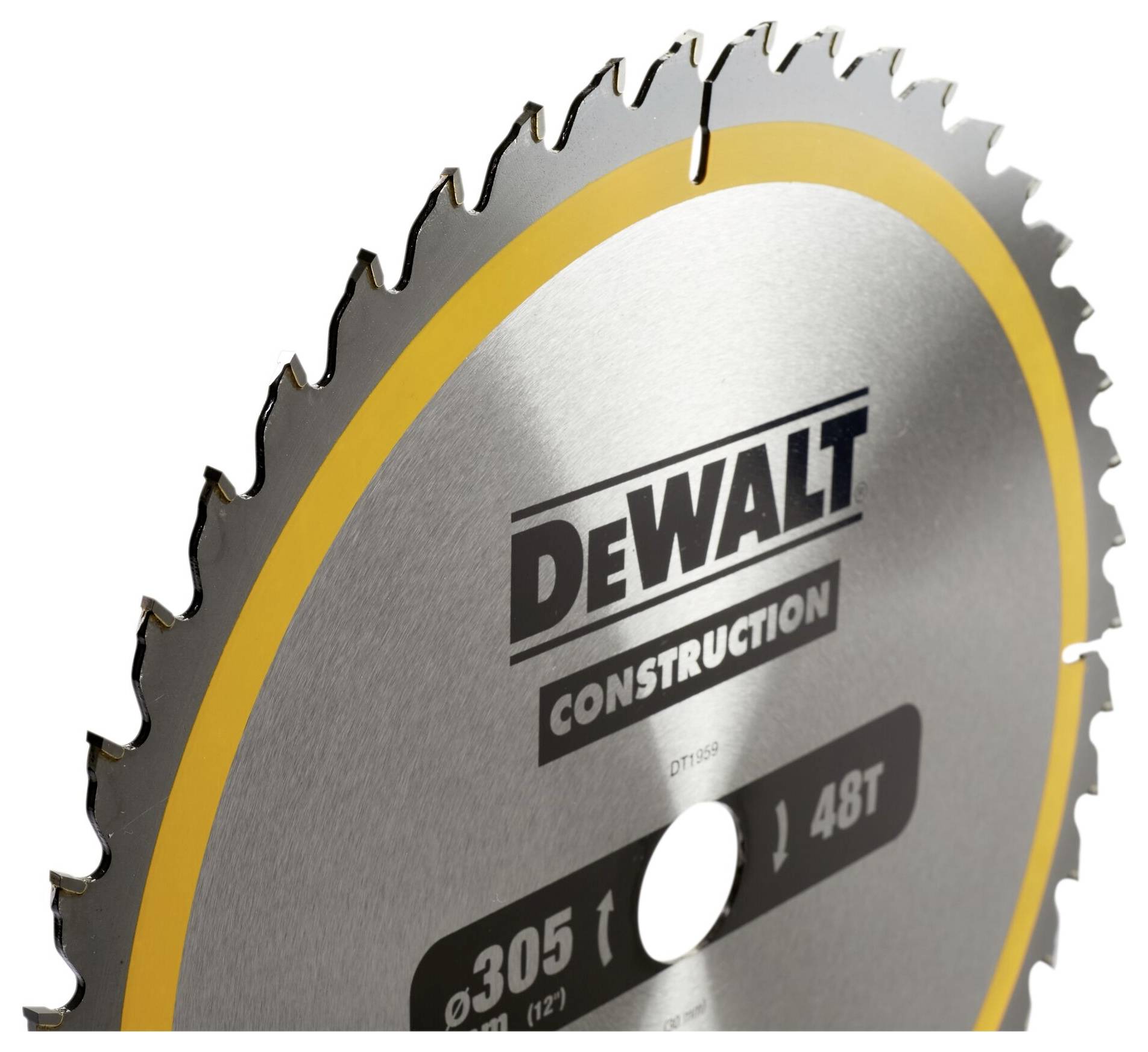 Kreissägeblatt von DeWalt mit 48 Zähnen und 305 mm Durchmesser, geeignet für Bauarbeiten.