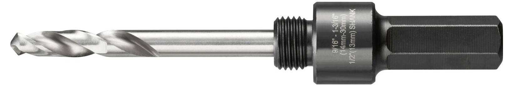 Metallbohrer mit Gewinde, geeignet für maschinelles Bohren; silberne Spirale mit schwarzem Sechskantgriff.