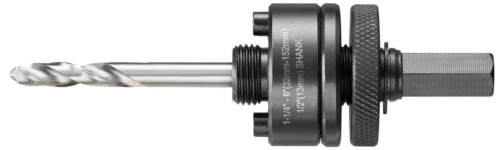 Bohrkronenadapter mit Spiralbohrer und Sechskantschaft, geeignet für präzises Bohren in verschiedene Materialien.