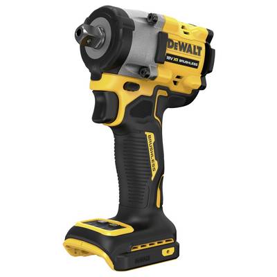 Ein gelber und schwarzer Akkuschrauber der Marke DeWalt, 18V XR Brushless-Modell, ohne eingesetzten Akku.