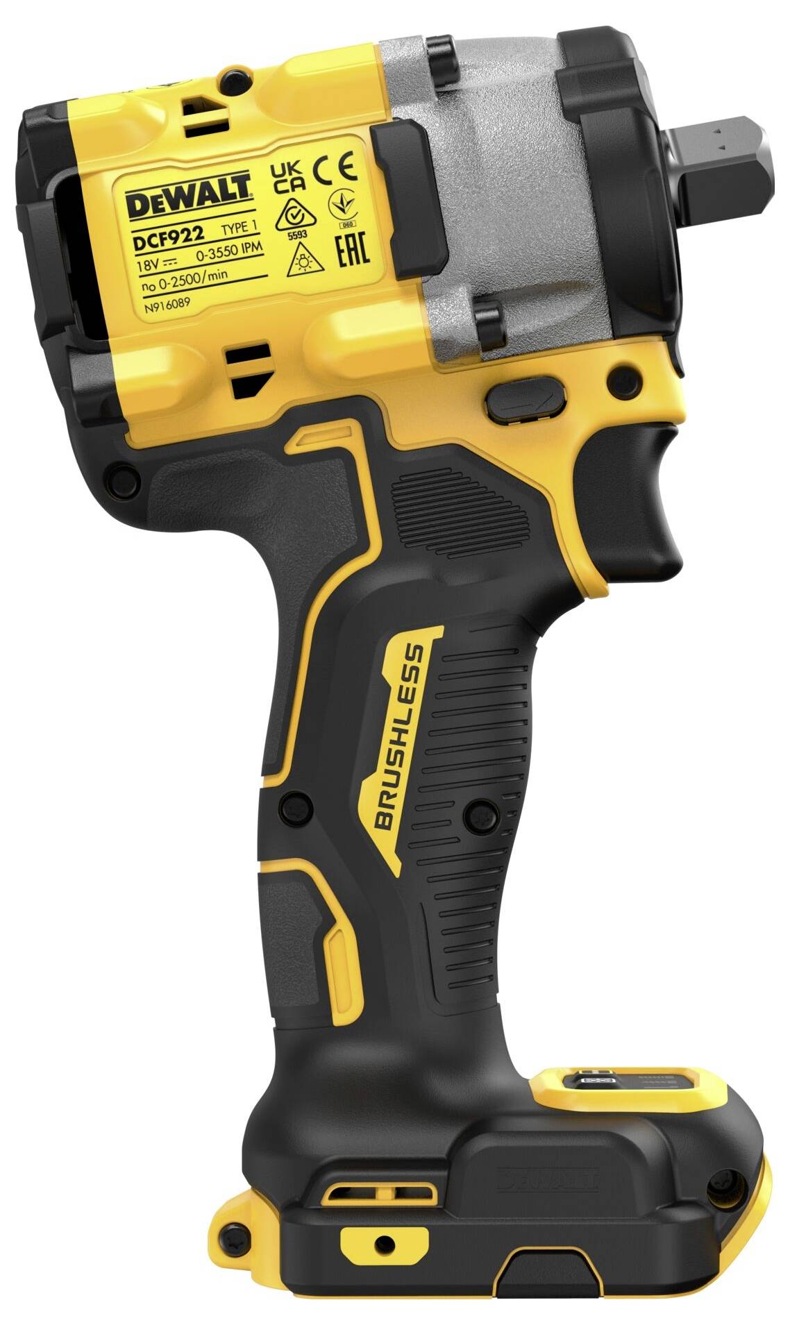 Ein kompakter, gelb-schwarzer Akkuschlagschrauber mit einer bürstenlosen Motorentechnologie und ergonomischem Design.