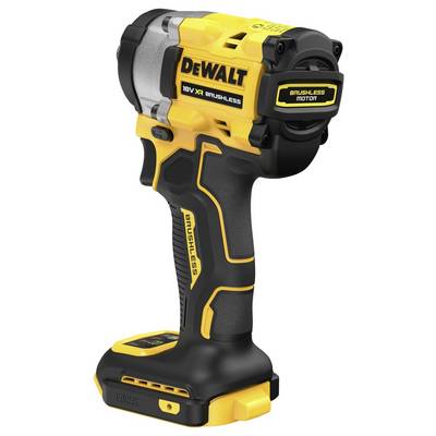 Ein gelber und schwarzer kabelloser DeWalt 18V XR Bürstenloser Schlagschrauber mit ergonomischem Griff und kompakter Bauweise.
