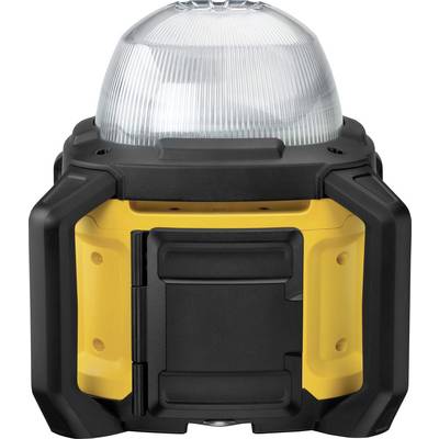Eine tragbare Lampe mit einem robusten, gelb-schwarzen Gehäuse. Oben befindet sich eine durchsichtige, gewölbte Abdeckung.