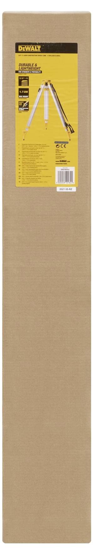 Langer, rechteckiger, brauner Karton mit gelbem Etikett oben; zeigt ein Bild eines Werkzeugs, mit mehreren Produktmerkmalen und Barcode.