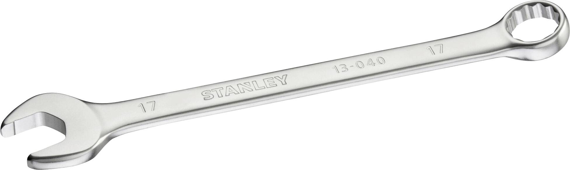 Ein silberner Maul- und Ringschlüssel von Stanley mit der Größe 17, geeignet für mechanische Arbeiten und Schraubenanpassungen.