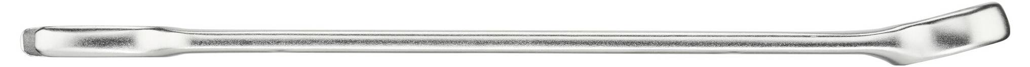 Ein silberner Flachschraubendreher aus Metall, horizontal ausgerichtet.