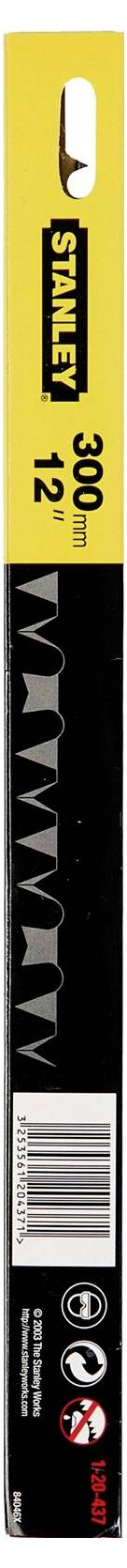 Verpackung einer 300-mm-Stanley-Wasserwaage mit gelbem und schwarzem Design, rechtsdrehend verpackt.