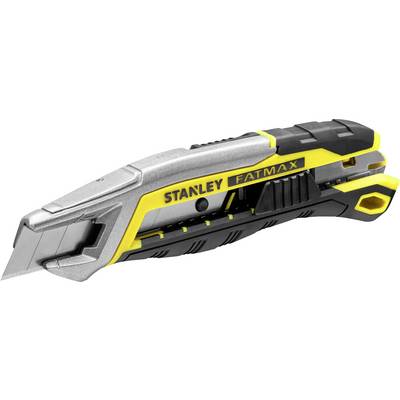 Ein gelbes und schwarzes Stanley FatMax Teppichmesser mit einziehbarer Klinge, robustem Griff und ergonomischem Design.
