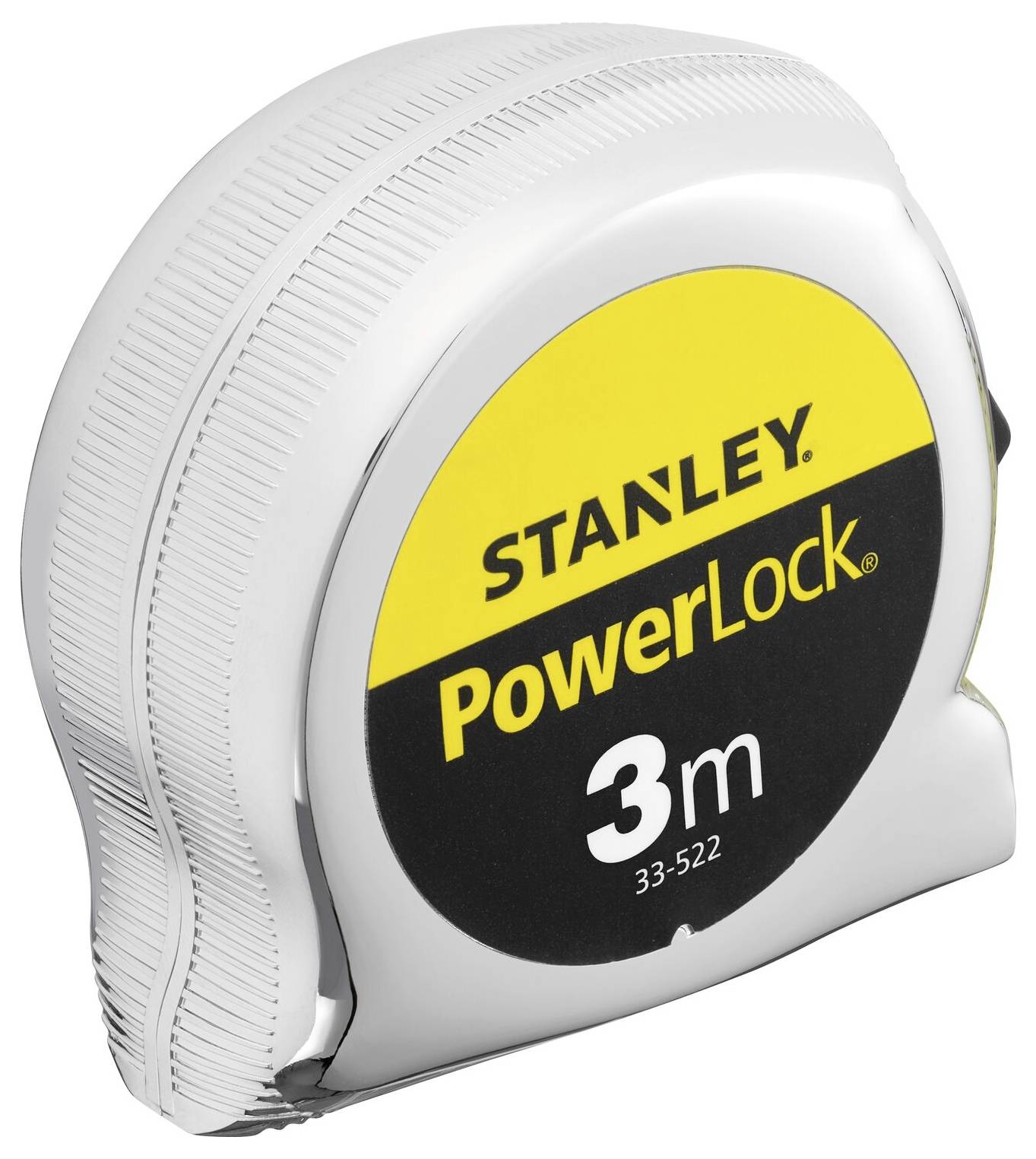 Ein Maßband mit der Aufschrift 'Stanley PowerLock 3m', geeignet zum Messen von Längen bis zu drei Metern.