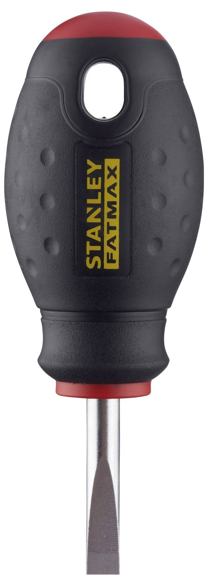 Schwarz-roter Schraubendreher mit 'Stanley FatMax'-Logo auf dem Griff.