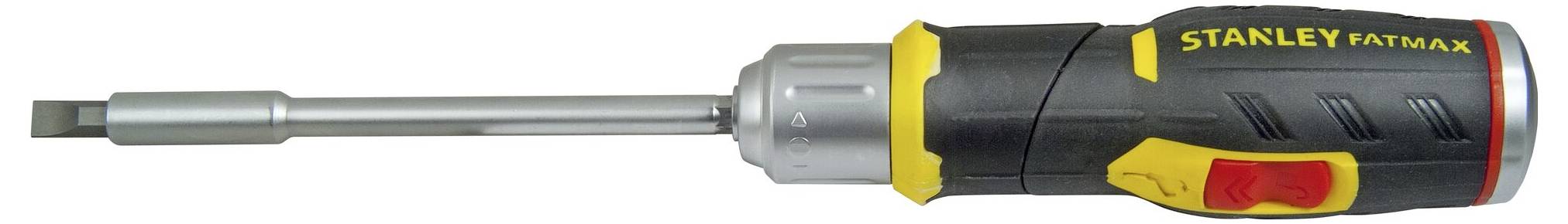 Elektrischer Schraubendreher 'Stanley Fatmax' mit rotem Knopf und auswechselbarem Bit.