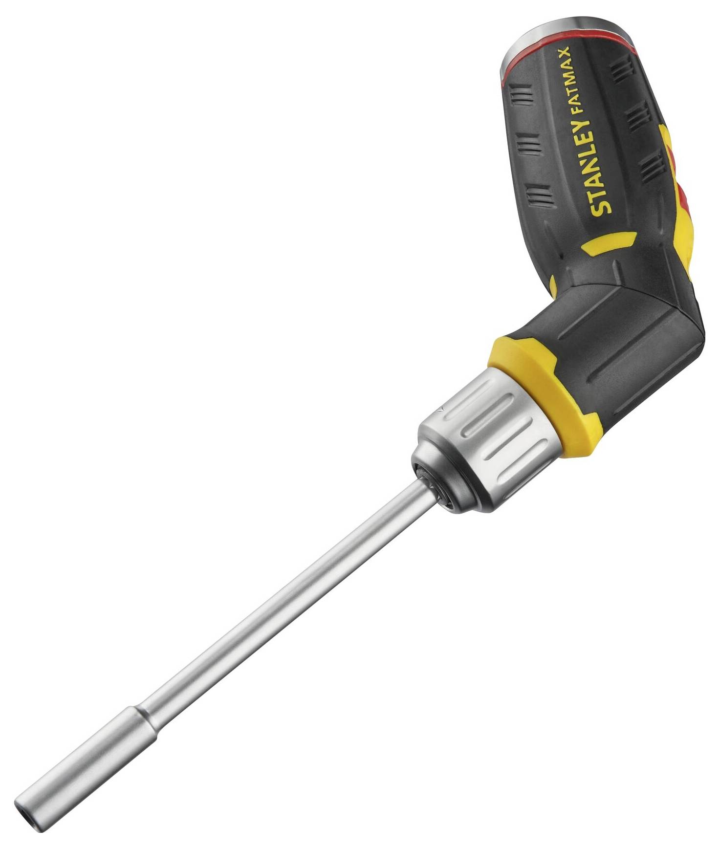 Akkuschrauber mit ergonomischem Griff und auswechselbarem Bit, Markenname 'Stanley' am Griff. Ideal für Heimwerkerprojekte.