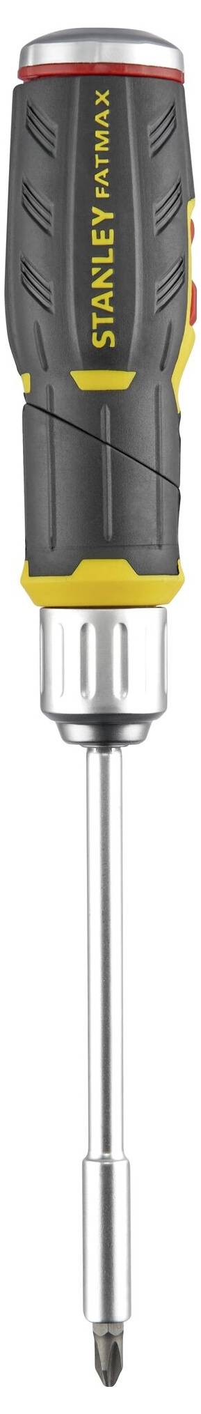 Ein schwarzer und gelber Schraubendreher mit einem ergonomischen Griff.