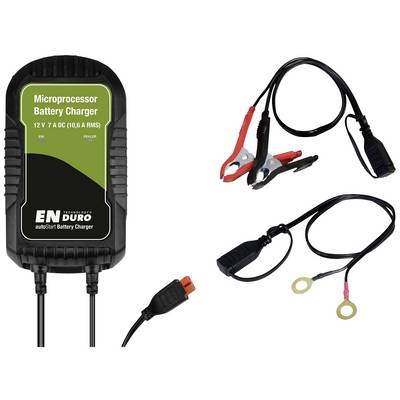'ENDURO' Batterieladegerät mit Mikroprozessor, Anzeige 12V 7A DC. Inklusive Klemmenkabel und Ringkabel für verschiedene Anschlussmöglichkeiten.