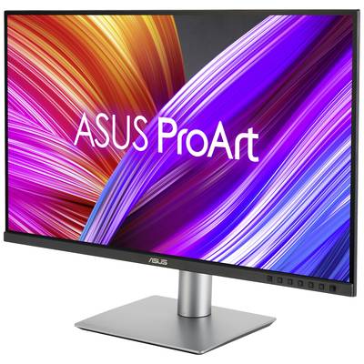 Ein ASUS ProArt Monitor mit einem lebendigen, farbenfrohen Hintergrund, der Grafik- und Designanwendungen unterstützt.