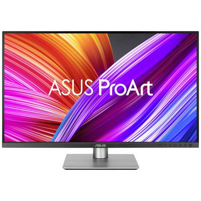 Ein ASUS ProArt Monitor mit leuchtenden, abstrakten Farben auf dem Display. Hauptzweck: Hochwertiges visuelles Design und Farbgenauigkeit anzeigen.