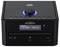 Black Reflexion Desktop-CD-Player mit leuchtendem blauem Lautstärkeregler, Display zeigt 'DISC T-09 38:18' und Frontbedienelemente einschließlich AUX, Kopfhörerbuchse, Stromschalter und USB-Anschluss.
