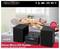 Werbung für Stereo-Micro-Hifi-System mit zwei Lautsprechern und Kompaktgerät; Text nennt UKW, USB, MP3/CD und Bluetooth.