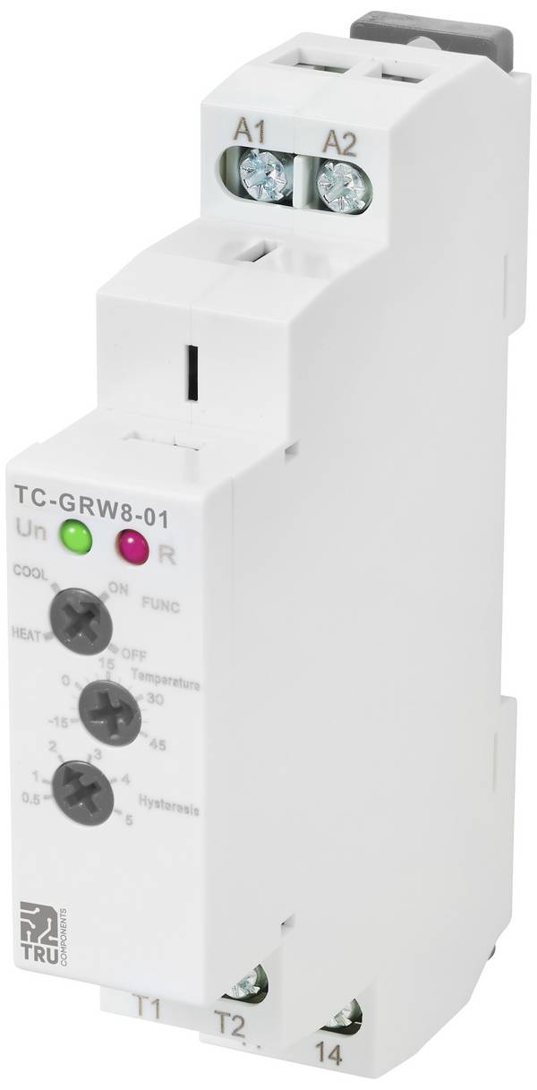 TRU COMPONENTS TC-GRW8-01 Temperaturregler NTC -15 bis 45 °C Relais 16 A (L x B x H) 90 x 18 x 64 mm