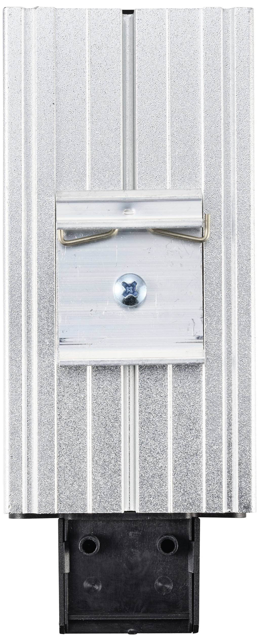 Metallische Vorrichtung mit gerillter Oberfläche, zentraler Schraube und darunter befindlichem, schwarzem Kunststoffkomponententeil.