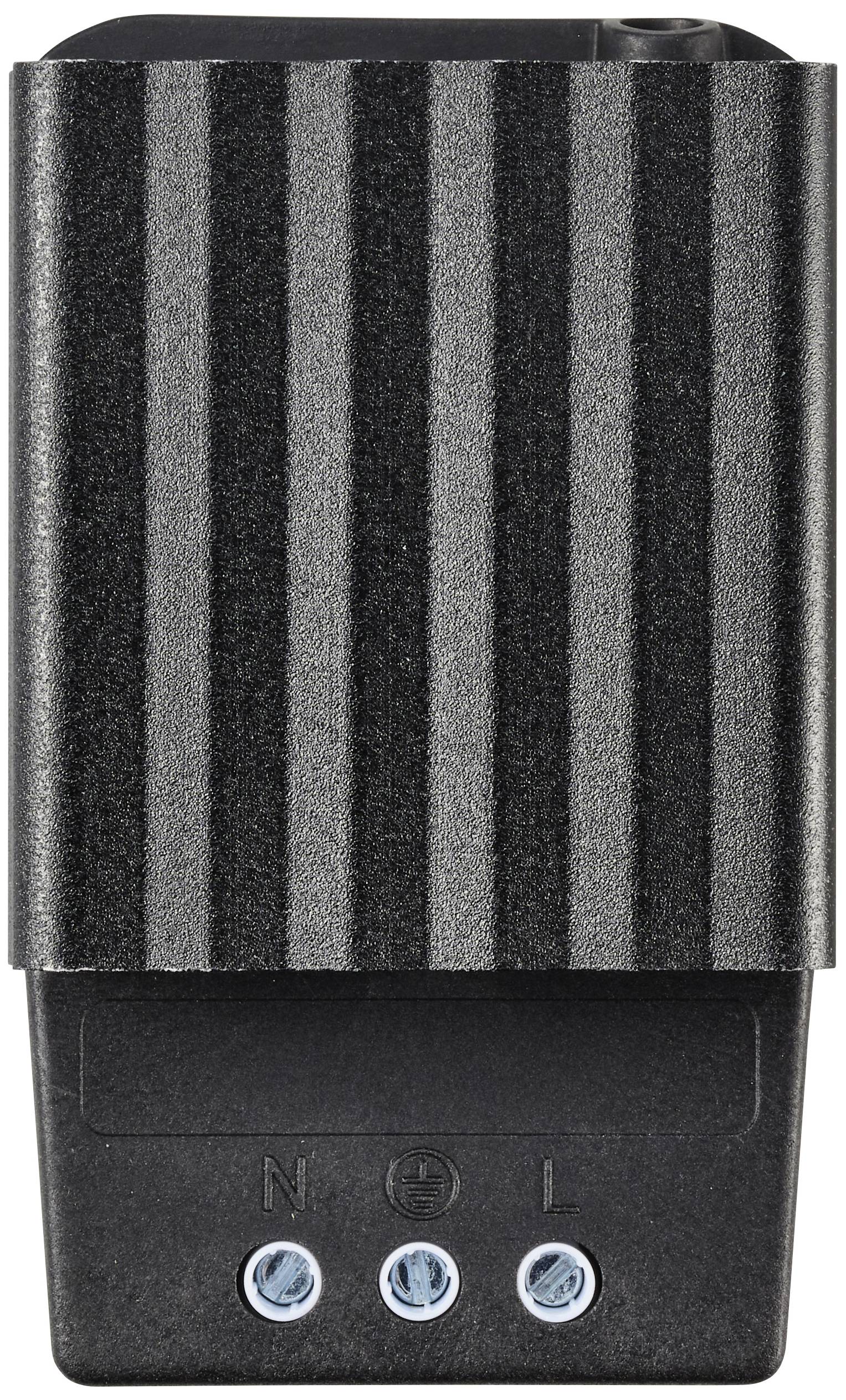 Ein schwarz-grauer elektronischer Adapter mit drei Anschlüssen an der Unterseite, gekennzeichnet mit 'N', ein Symbol und 'L'.