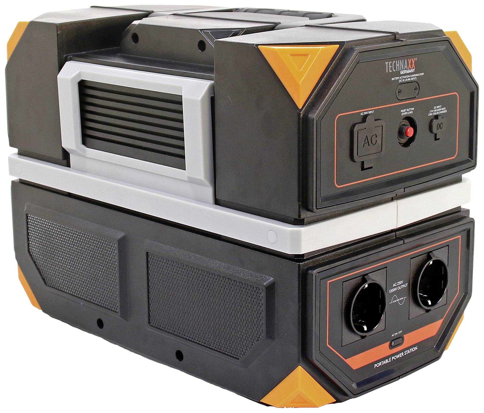 Tragbare Powerstation mit mehreren Steckdosen und USB-Anschlüssen, geeignet für den mobilen Einsatz und Notstromversorgung.