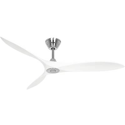 Ein moderner, weißer Deckenventilator mit drei Flügeln und silbernem Motor. Ideal zur Kühlung von Innenräumen.