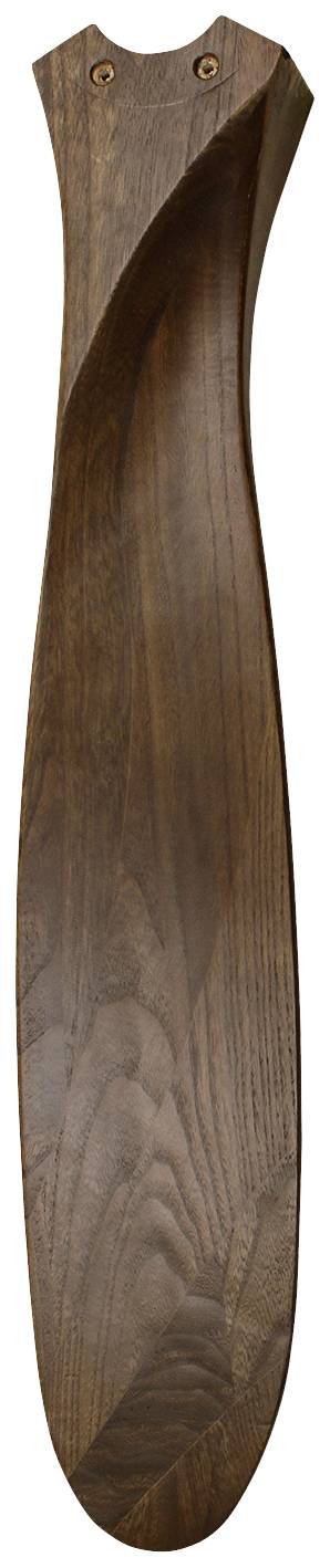 Ein hölzerner, verwundener Helixstab, der an der Wand befestigt ist. Dunkelbraunes Holz mit sichtbarer Maserung und zwei Metallnieten an der Spitze.