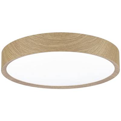 Runde Deckenleuchte aus Holz mit weißem Diffusor. Minimalistisches Design, geeignet für Wohnzimmer oder Büro.