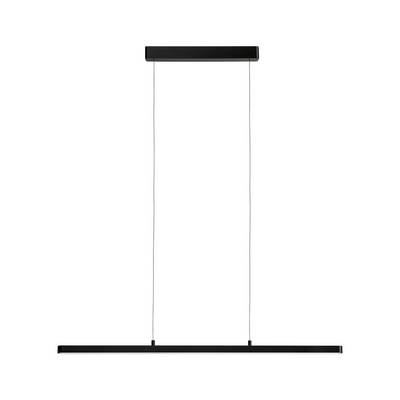 Schwarz hängende Linearleuchte mit zwei dünnen Kabeln, moderne und minimalistische Gestaltung, geeignet für Wohn- oder Bürobereiche.