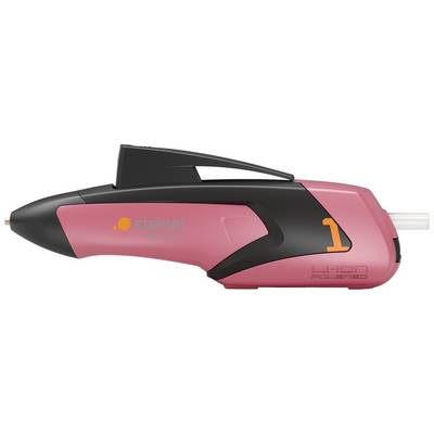 Klebstoffpistole von Steinel, Modell 'neo1', in Rosa und Schwarz mit ergonomischem Griff und gelber '1' auf der Seite.