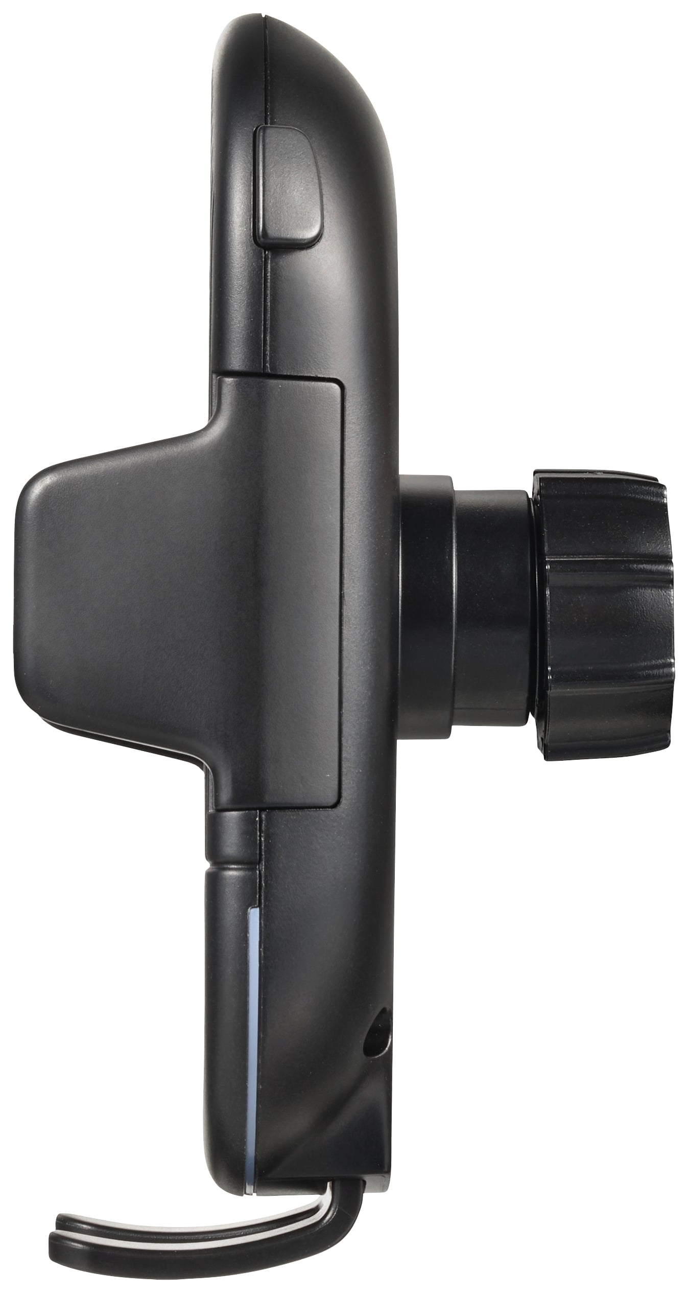 Schwarzes elektronisches Gerät seitlich, mit prominenter Linse, möglicherweise eine Kamera oder ein Messgerät.