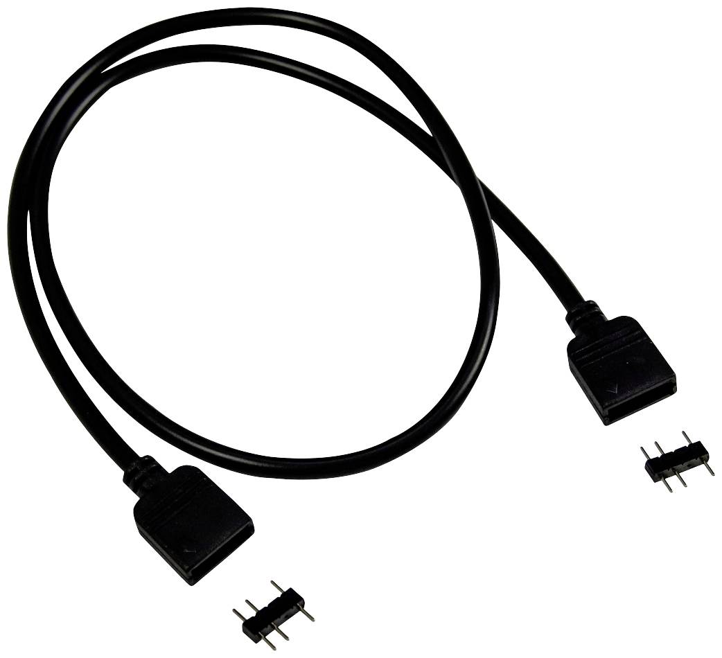 Schwarzes Verbindungskabel mit zwei Steckern und zwei kleinen zweipoligen Verbindern für elektronische Geräte.