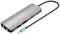 USB-C-Hub mit mehreren Anschlüssen: Ethernet, HDMI, USB-A und USB-C. Gerät in silberner Farbe mit schwarzem Kabel.