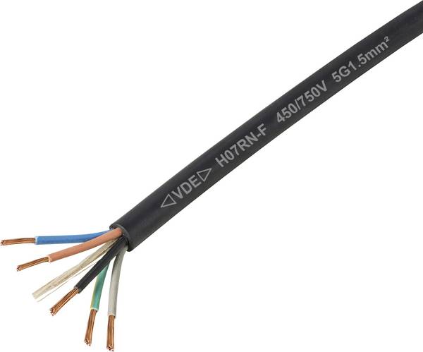 TRU COMPONENTS TC-11594948 Gummischlauchleitung H07RN-F 5 x 1.5 mm² Schwarz Meterware