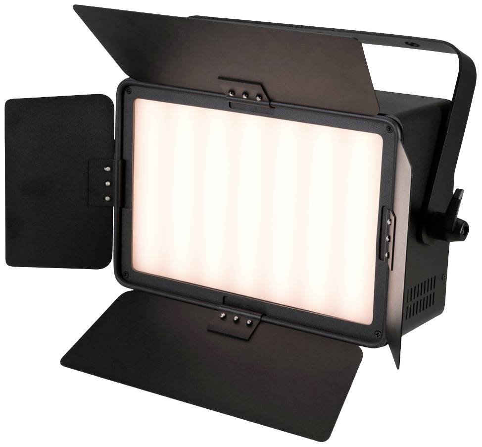 Ein rechteckiger LED-Scheinwerfer mit verstellbaren Flügeltoren, ideal zur Beleuchtung von Bühnen oder Filmsets.